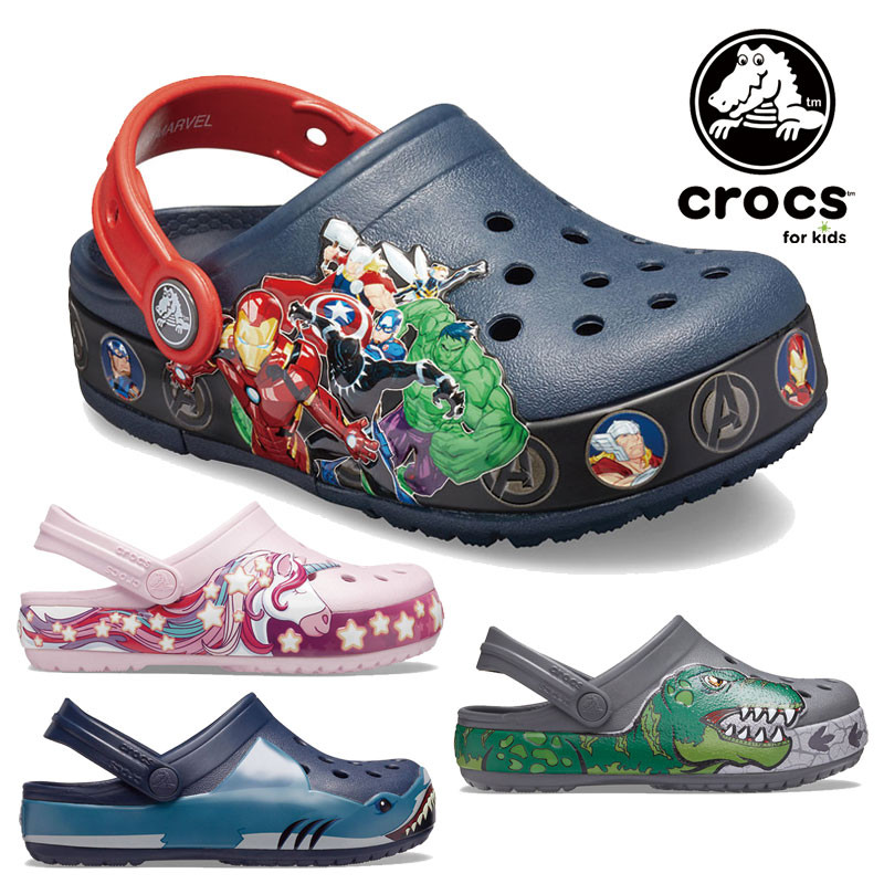 Crocs Fun Lab Dino Band Lights Clog クロックス キッズ 恐竜 マーベル キャラクター 夏 靴 サンダル ビーチサンダル